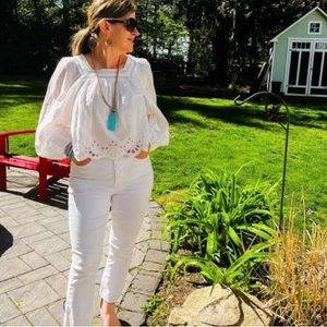 Women's Balloon Long Sleeve Eyelet Blouse - Universal Thread-White-S